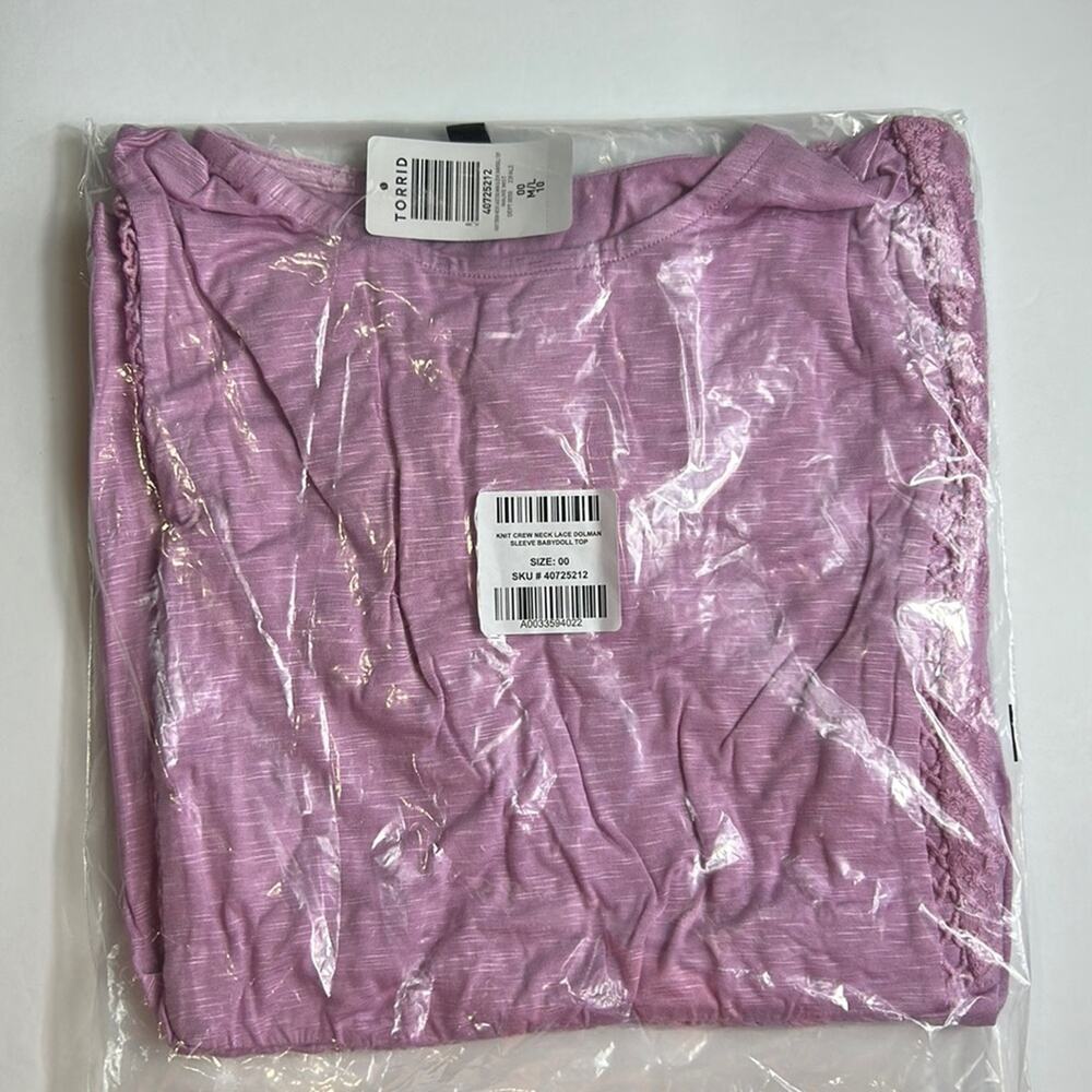 Torrid Babydoll Top 00 M/L Lace Dolman Sleeve NWT Fairy Coquette Mauve Mist